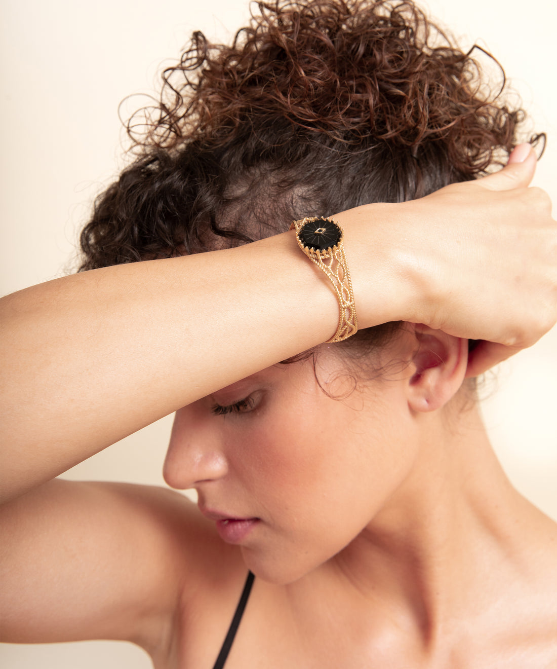 Yılan Oniks Telkari Altın Bilezik