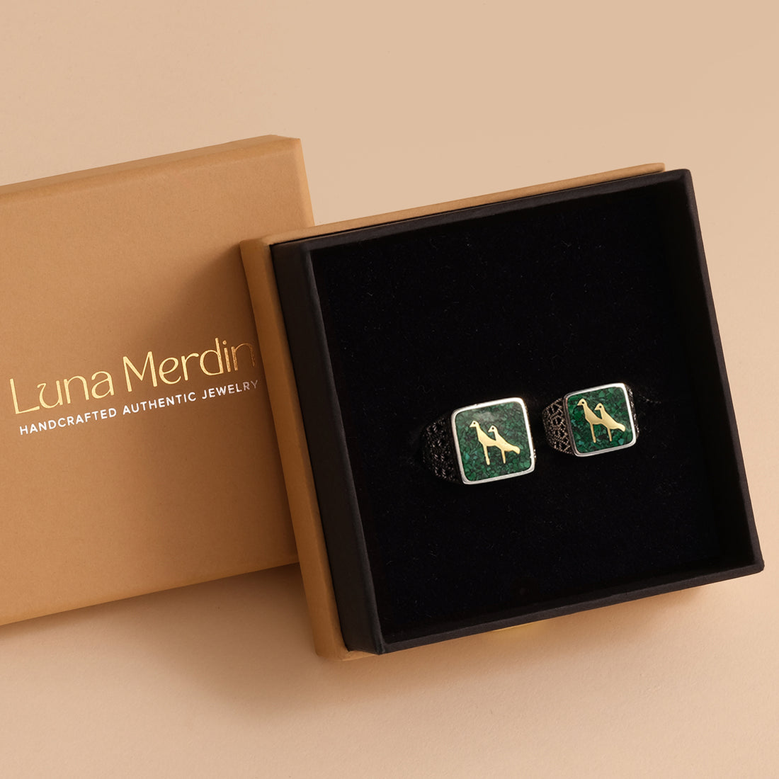 Malakit Turna Telkari Yüzük Silver Çift Set