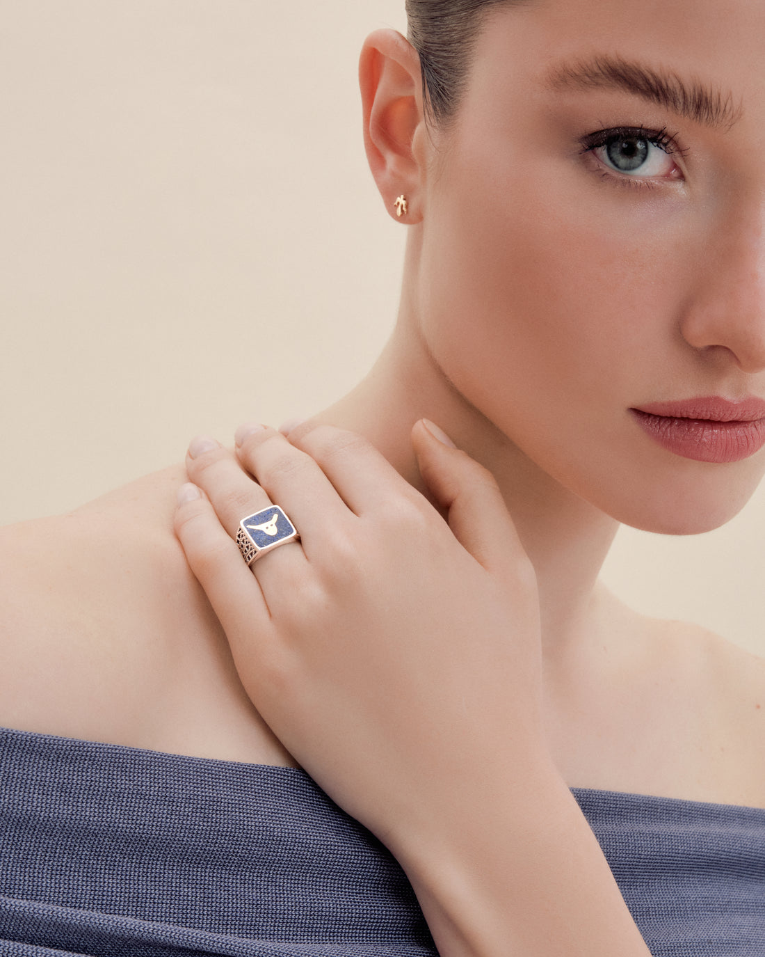 Lapis Boğa Telkari Unisex Yüzük Silver