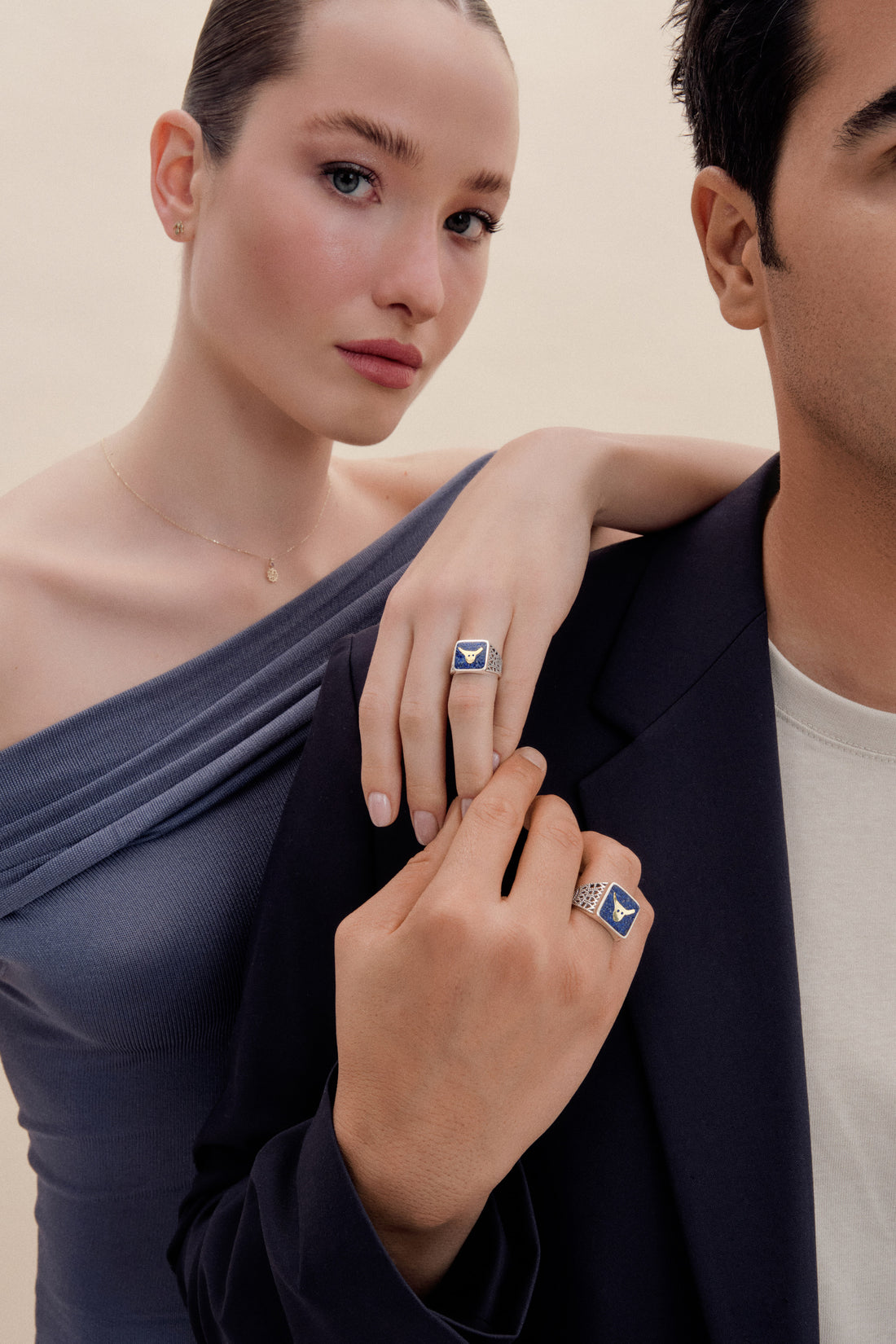 Lapis Boğa Telkari Yüzük Silver Çift Set