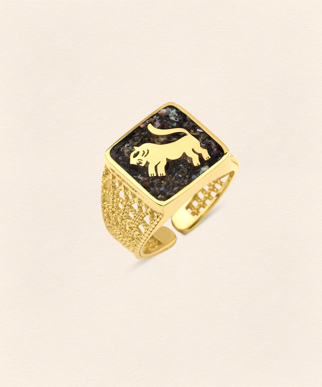 Siyah İnci Aslan Telkari Unisex Yüzük