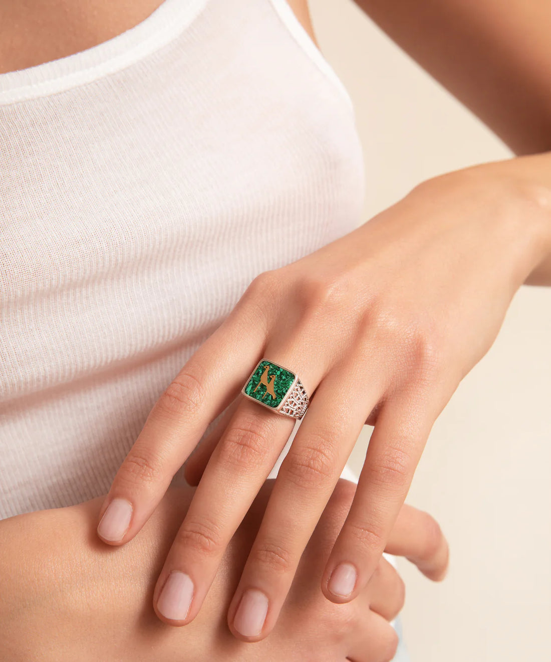 Malakit Turna Telkari Yüzük Silver Çift Set