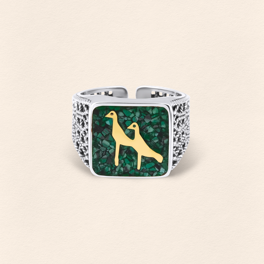 Malakit Turna Telkari Unisex Yüzük Silver