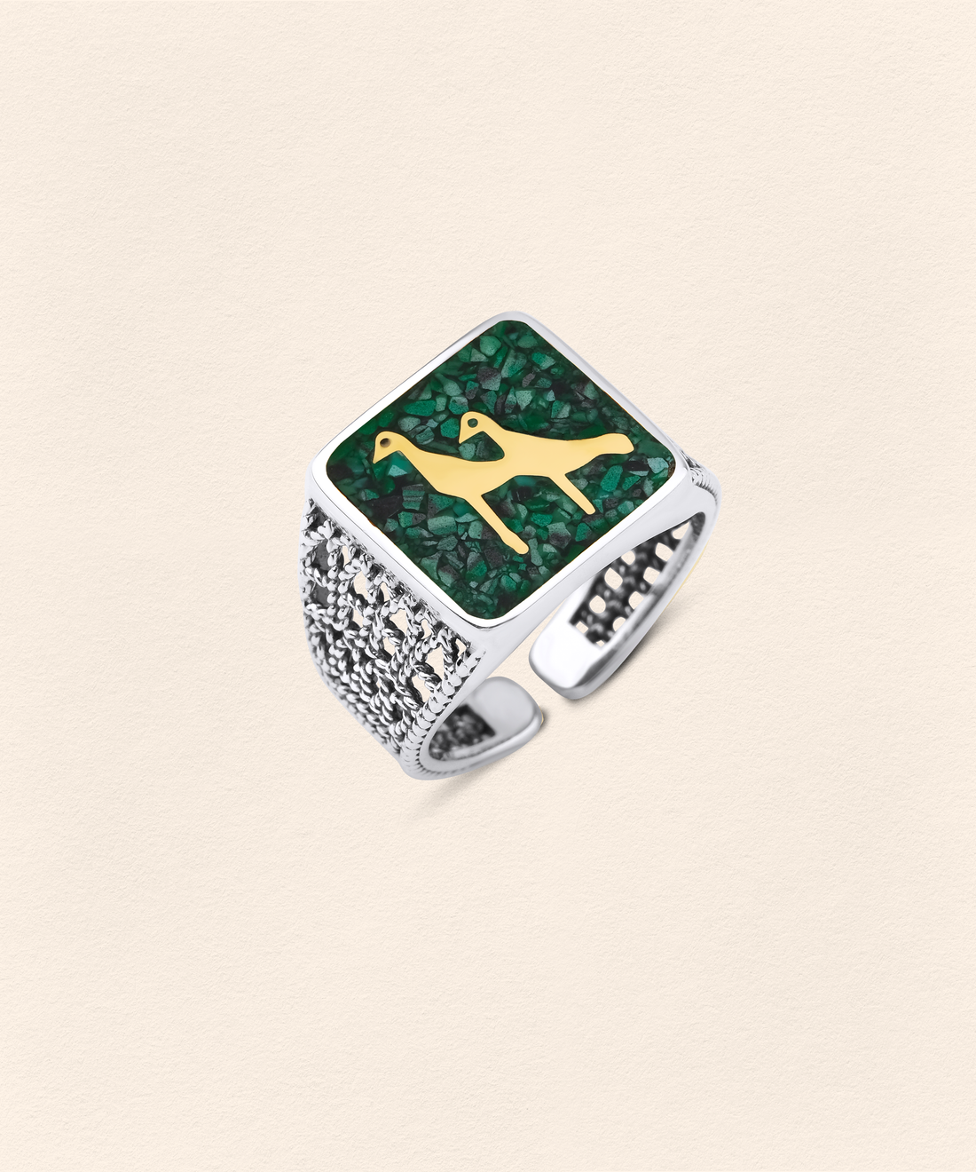 Malakit Turna Telkari Yüzük Silver Çift Set