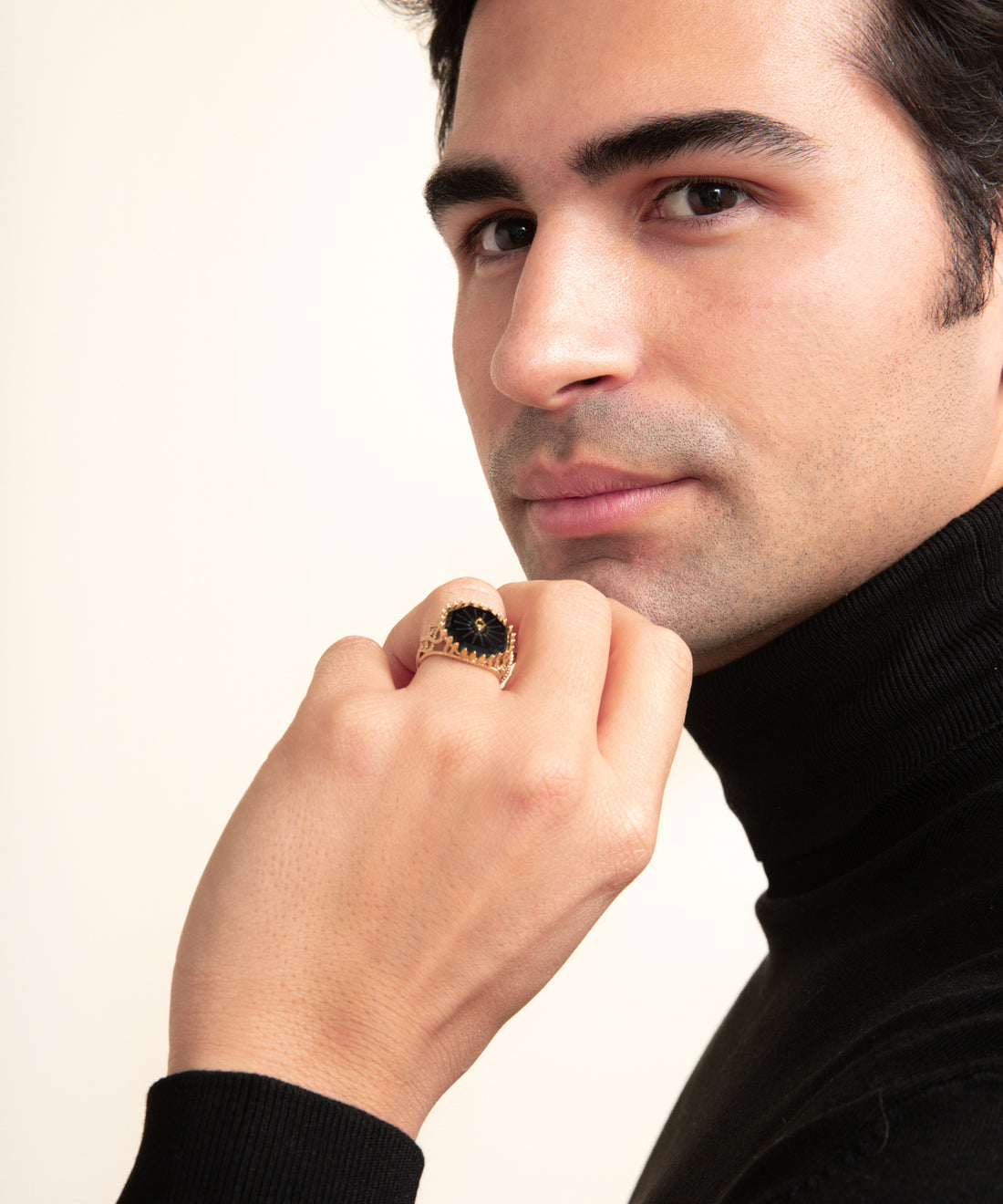 Yılan Oniks Telkari Altın Yüzük