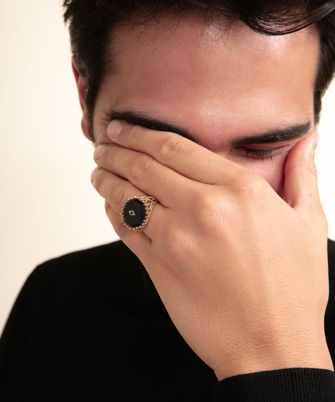 Yılan Oniks Telkari Altın Yüzük