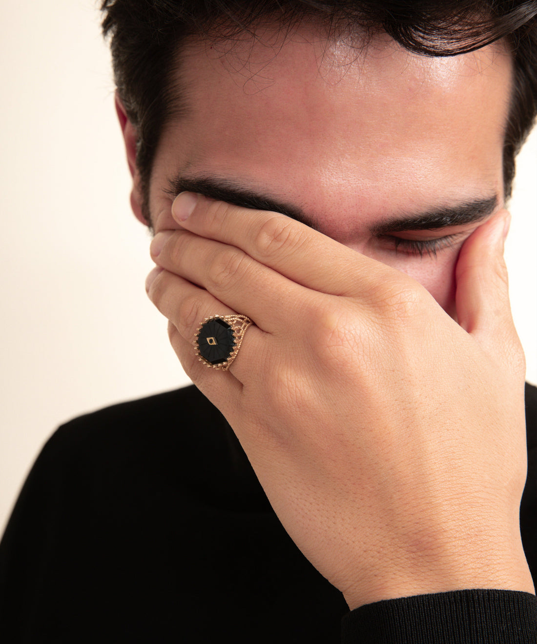 Yılan Oniks Telkari Altın Yüzük - Erkek