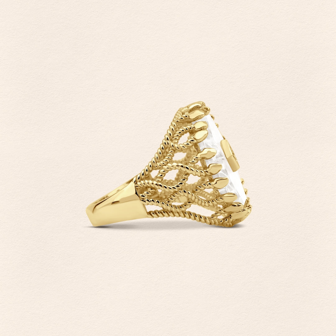Yılan Kristal Telkari Altın Yüzük