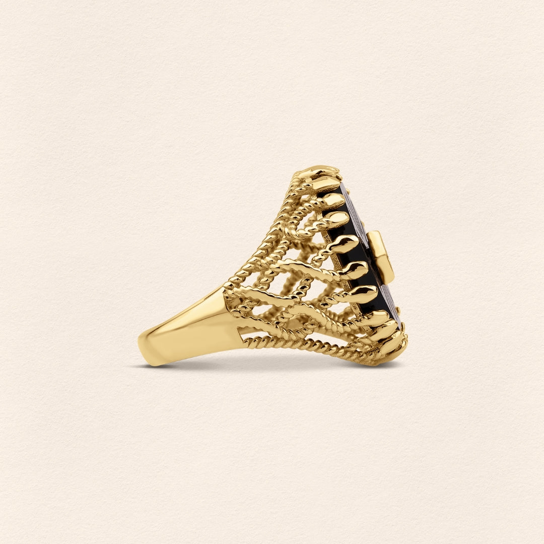 Yılan Oniks Telkari Altın Yüzük