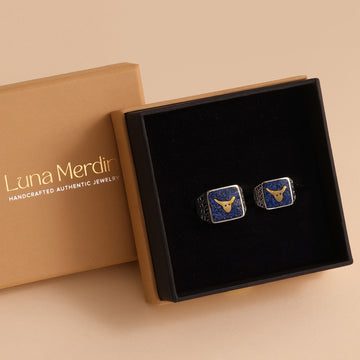 Lapis Boğa Telkari Yüzük Silver Çift Set