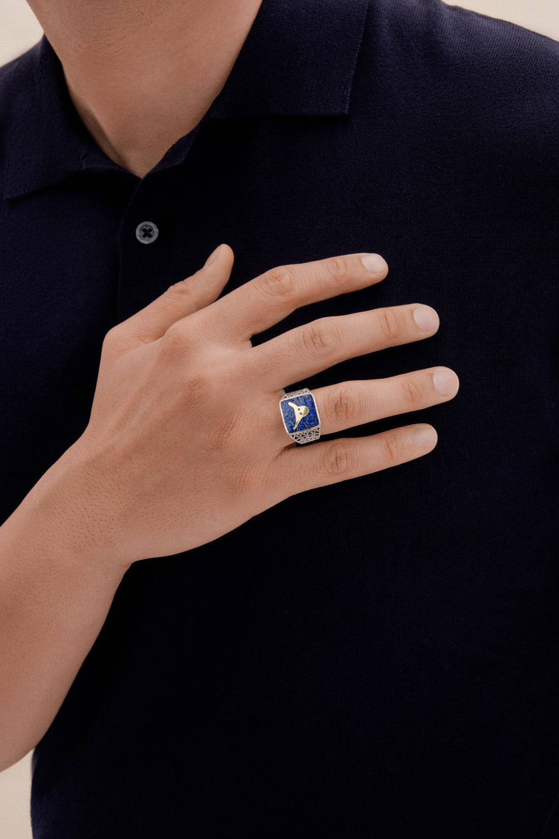 [ERKEK] Lapis Boğa Telkari Unisex Yüzük Silver yakın plan görünüm