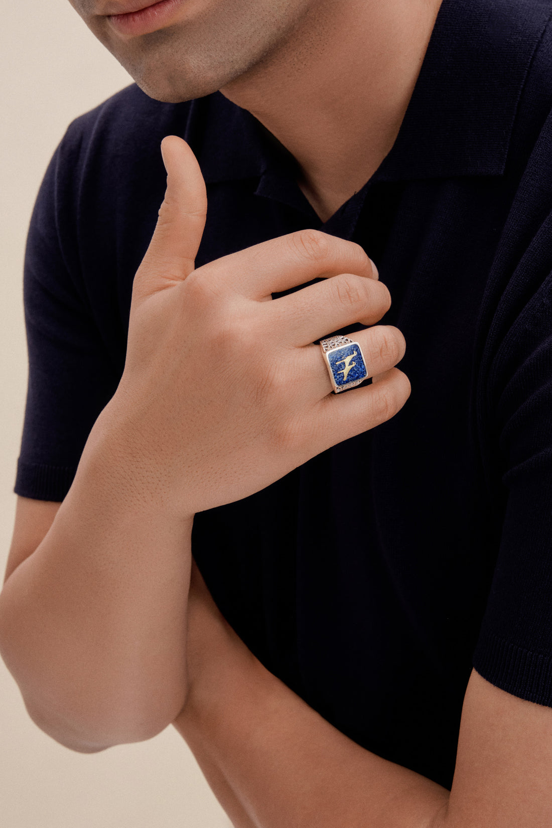 [ERKEK] Lapis Turna Telkari Unisex Yüzük Silver yakın plan görünüm