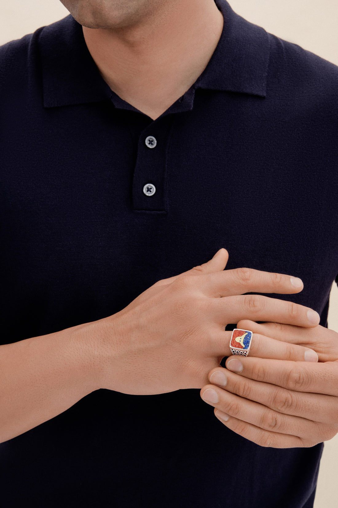 [ERKEK] Lapis&Mercan Boğa Telkari Unisex Yüzük yakın plan görünüm