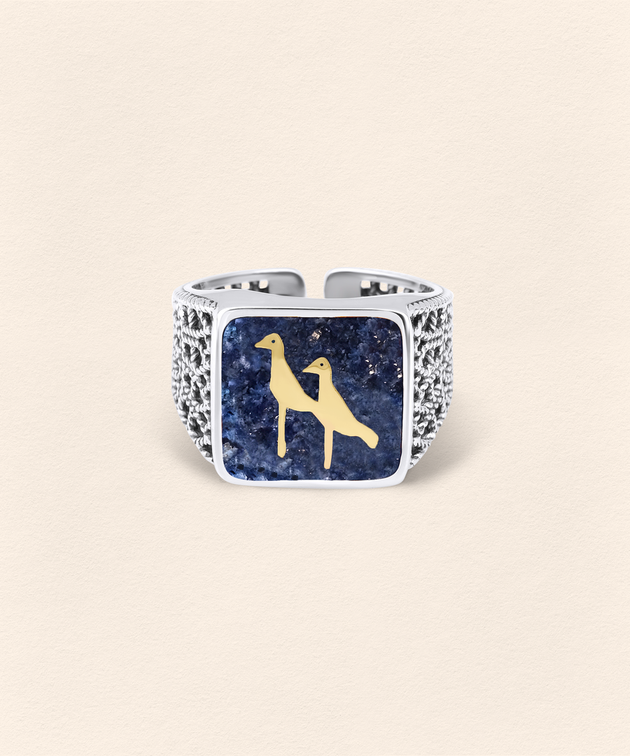 Lapis Turna Telkari Yüzük Silver Çift Set