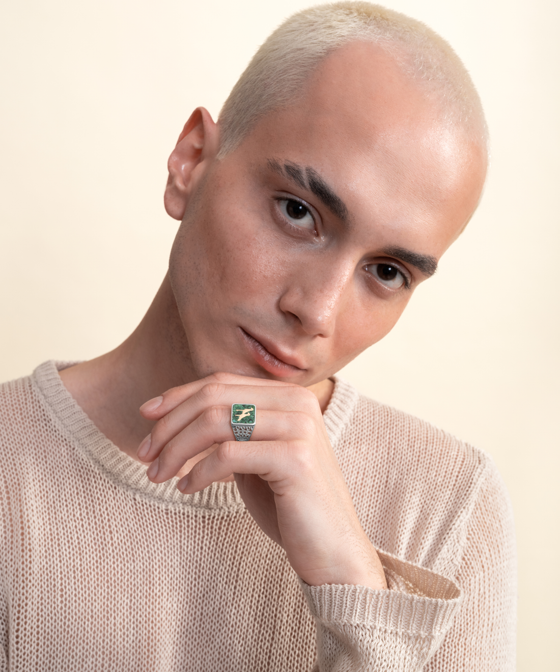 [ERKEK] Malakit Turna Telkari Unisex Yüzük Silver yakın plan görünüm