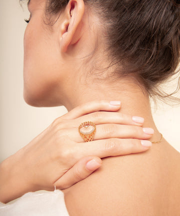 Yılan Kristal Telkari Altın Yüzük